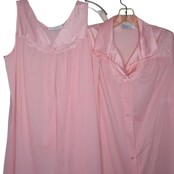 Vintage 70s Vanity Fair Nightgown Robe Pajama Set S Pink Nylon Knee Length NEW - Picture 1 of 14